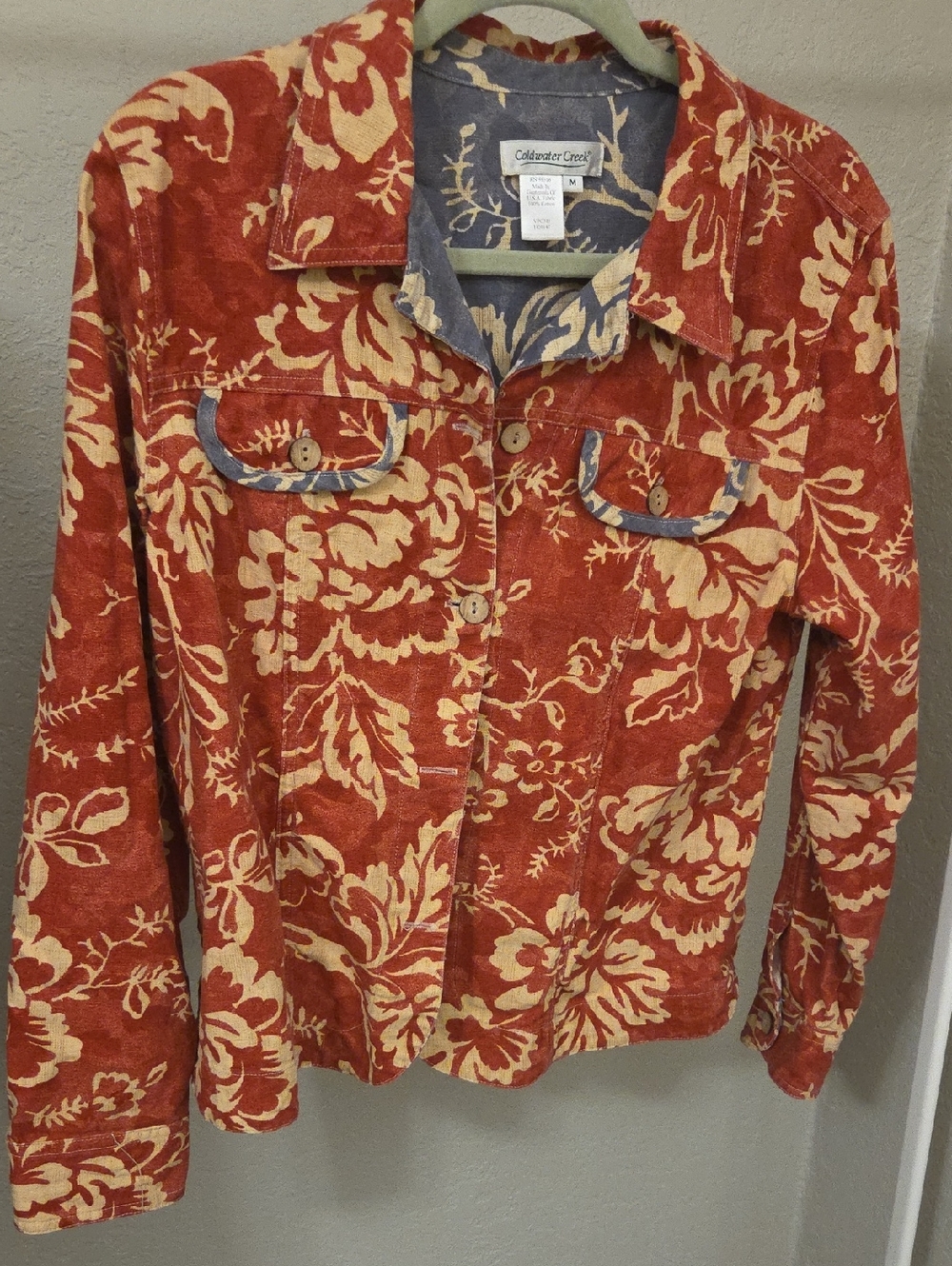 100% Cotton jacket, Coldwater Creek, floral print button-up